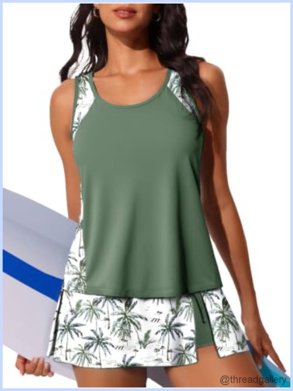 Tankini Set Women Modest Swimwear High Waist Skirt Built-in Shorts Removable